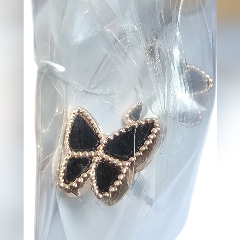 Adorina NEW Dainty Elegant Black Butterfly Studded Earrings 14k Rose Gold Plated - Picture 4 of 5